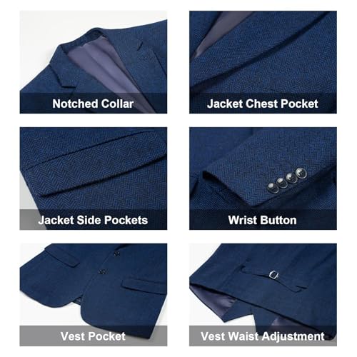 Image of Retro 3 Piece Suit Tweed Herringbone Men's Suits Slim Fit Jacket Vest Pant