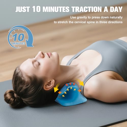 neck stretcher and cervical traction device relaxer for tmj pain and shoulder pain relief cervical traction device pillow spine and neck correctorblue
