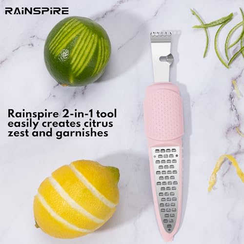 Image of Rainspire Lemon Zester Tool with Channel Knife, Stainless Steel Citrus Zester Tool, Lemon Peeler, Zesters for Kitchen, Ultra Sharp 2-in-1 Tool Easily Creates Citrus Zest, Pink