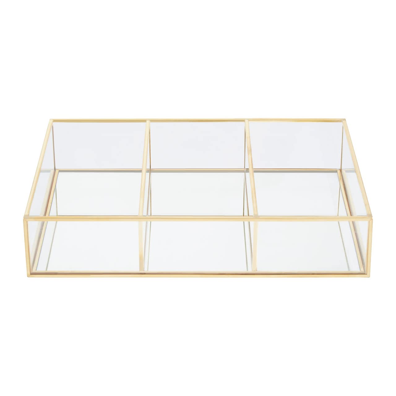 Interiors by PH Clear Glass Makeup Organiser - 3 Compartments - Mirror Base