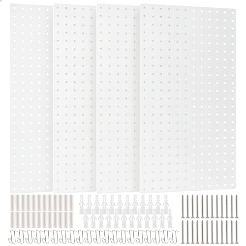 Image of DEWEL Peg Board, 23 inch x 12 inch Metal Pegboard Panels, 4 Pack Metal PegBoard Organizer with Accessories, Wall Organizer Peg Board for Garage and Garden Tool Storage, Includes Installation kit(4pcs white)