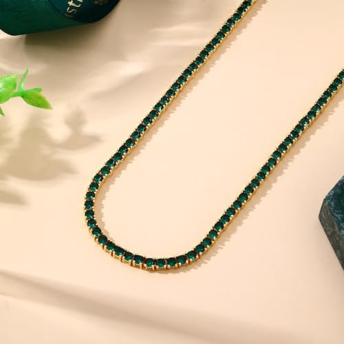 BREN 3mm Colorful Tennis Necklaces for Women - 18K Gold/White Gold Plated Cubic Zirconia Diamond Chain Choker Necklace - AAAAA CZ Tennis Chain for Women with Pink/Green/White Stones by BREN - Used condition - Image 6