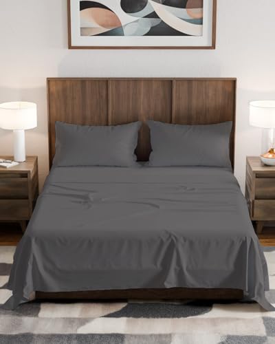 Olympic Queen Sheet Set 66x80 - 4 Piece RV Olympic Queen Size Sheets - Soft Breathable & Cooling - Fits 14 to 16 Mattress w/ Deep Pockets - Comfy Luxury Bedding - Fade & Wrinkle Free - Dark Grey
