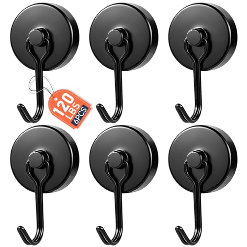 E BAVITE Magnetic Hooks, 120lbs Magnet Hook 2026 Cruise Cabin Ship Essentials Heavy Duty Strong Magnets Refrigerator Fridge Hanging for Classroom Beach Vacation Kitchen Grills Home 6PCS (Black)