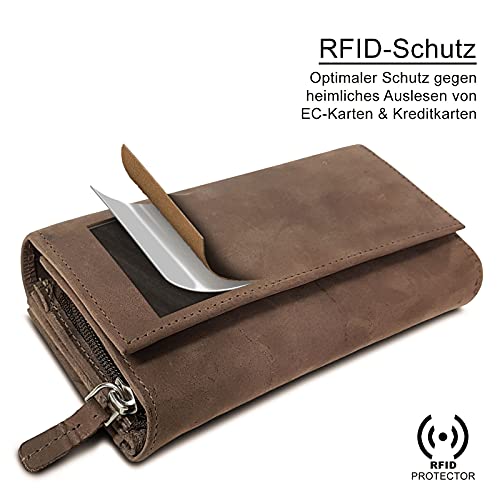 ROYALZ Vintage lederen portemonnee voor dames grote portemonnee met veel vakken RFID-blokkering portemonnee liggend formaat, Montana bruin, m, - Image 7