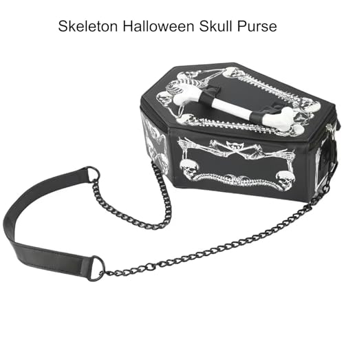 Image of Men PVC Unique Novelty Gothic Handbag Detachable Strap Crossbody Shoulder Bag Halloween Skull Purse for Women