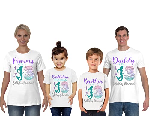 Personalized Mermaid Birthday Shirt, Add Any Name and Age, Custom Shirts for a Mermaid Birthday Party, Family Matching Shirts.