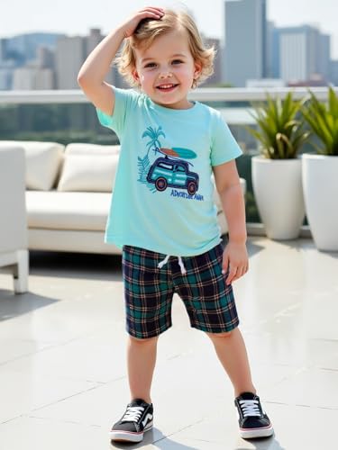 Image of Frogwill Toddler Boys Summer Clothes Hawaiian Jungle Animal Cotton T-Shirt and Poplin Short Outfit Set