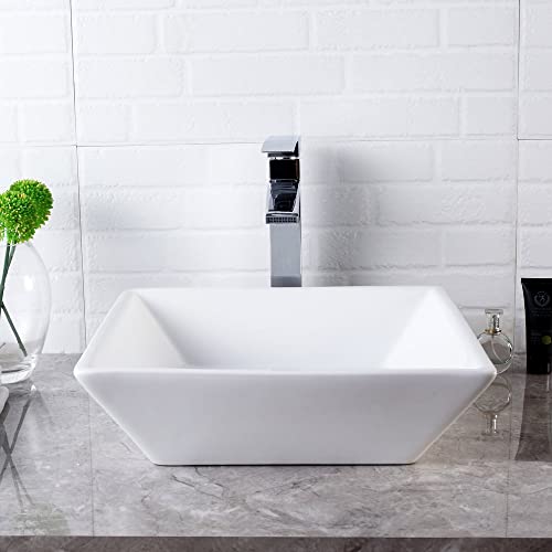 Bathroom Vessel Sink Square - Lordear 16 Inch Modern Square Above Counter White Porcelain Ceramic Bathroom Vessel Vanity Sink Art Basin #TOP1