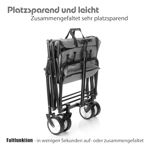 BigDean Bollerwagen faltbar grau kompakt & belastbar bis 80kg – Bollerwagen platzsparend zusammenklappbar für Ausflüge, Camping & Einkäufe – Bild 7