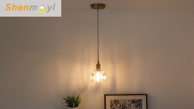 Image of Shenmoyl Pendant Light with Clear Tulip Glass Lmapshade, Brass Vintage Pendant Light Adjustable Hanging Light for Kitchen Island Dining Room Hallway