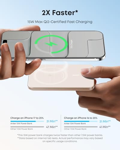 Image of Anker Nano MagSafe Portable Charger, Ultra-Slim 5,000mAh Magnetic Wireless Power Bank, Qi2-Certified 15W Max, Compact for Travel, Ergonomic Design, for iPhone 17 /16 Series, and More
