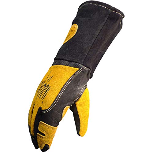 Caiman Genuine American Deer Grain Leather Revolutiontm Gloves (Large, Black/Gold) #TOP3