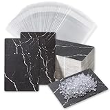 Earring Cards, Set Jewelry Making Supplies with 100 Pcs Earring Holder Cards 200 Pcs Earring Backs and 100 Jewelry Packaging for Earrings Necklace Jewelry Display, Bags 3.5x2.4 Inches (Marble Black)