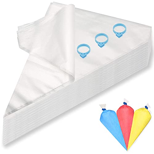 100 PCS Piping Bags Disposable Icing Bags 14 Inch, Thickened Frosting Bags with 3 Bag Ties, Anti Burst Pastry Bags, Piping Bags for Cream Frosting, Anti-slip Piping Bags Ideal Cake Decorating Bags