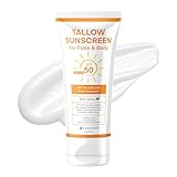 Beef Tallow Sunscreen with Mineral SPF 50 3oz : Instant Sun Protection Non Nano Zinc Oxide Sunblock- Non Greasy Formula- Beach Jogging Outdoor Sports - 3oz, 85g