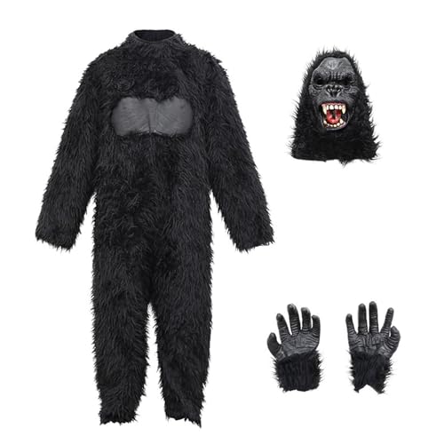 KSJOAIDDE Costume d'Halloween Gorilla avec couvre-chef et gants pour carnaval, vacances, anniversaire, taille L, 12 à 14 ans