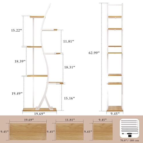 Image of MJOMKN 62 inch Plant Stand Indoor with Grow Lights - 7 Tiered Tall Metal Plant Shelf - Corner Wooden Plant Stand for Indoor Plants Multiple, Large S-Shape Flower Rack Holder for Living Room, Garden, Patio Decor