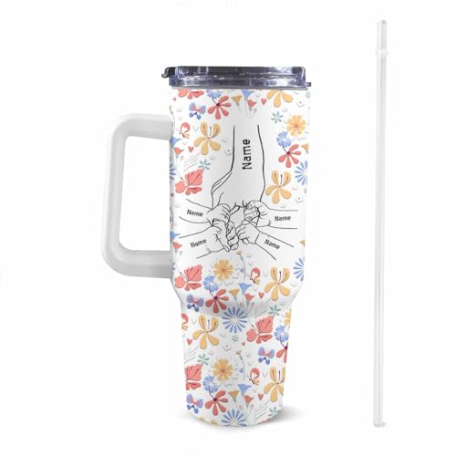 Personalized Mothers Day Birthday Gifts For Mom Grandma, Personalized 40 Oz Tumbler With Handle And Straw, Custom Mom Coffee Tumbler with Kids Names, Mom Gifts From Daughter Son, Grandma Gifts