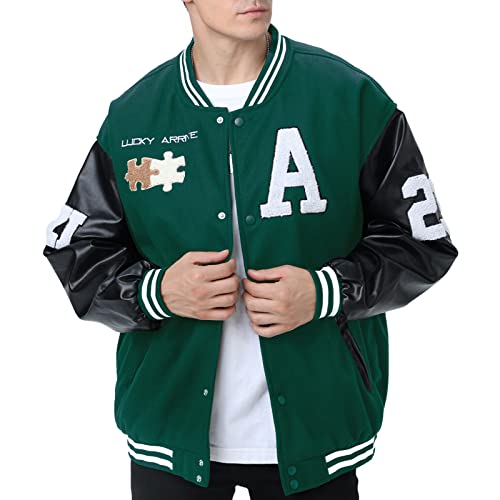 Image of Varsity Jacket Unisex Y2K Embroidered Letterman Bomber Jacket Casual Baseball Jackets