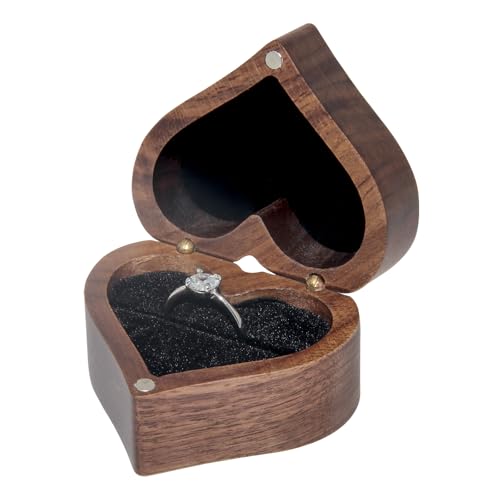 Bototack Heart Shape Wooden Ring Box - Personalized Engagement and Wedding Storage Box for Jewelry, Proposal and Anniversary