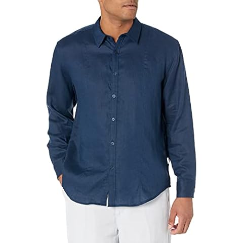 Cubavera Men's Long Sleeve 100% Linen Essential Shirt with Pintuck Detail, Dress Blues, X-Large Cover
