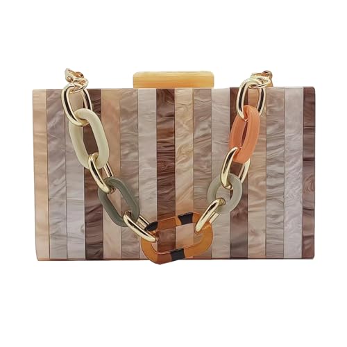 Image of Acrylic Clutch Purse for Women Colorful Evening Handbag Geometric Marbling Box Bag with Detachable Chain