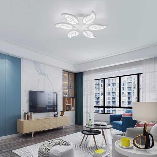Image of RJ-60W Modern 6 Heads Ceiling Light with Mobile Operating Dimmable Remote Control, Natural White, Flush Mount Lighting Fixture for Living Room Bedroom Dining Room Mobile Operating |2 Years Warranty|