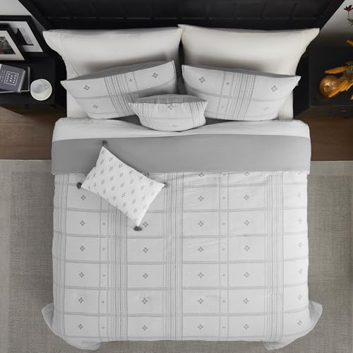 Image of Modern Threads 5-Piece Jacquard Comforter Set, Elena Queen in Grey - Elegant Comforter, 2 Pillow Shams, and 2 Decorative Pillows