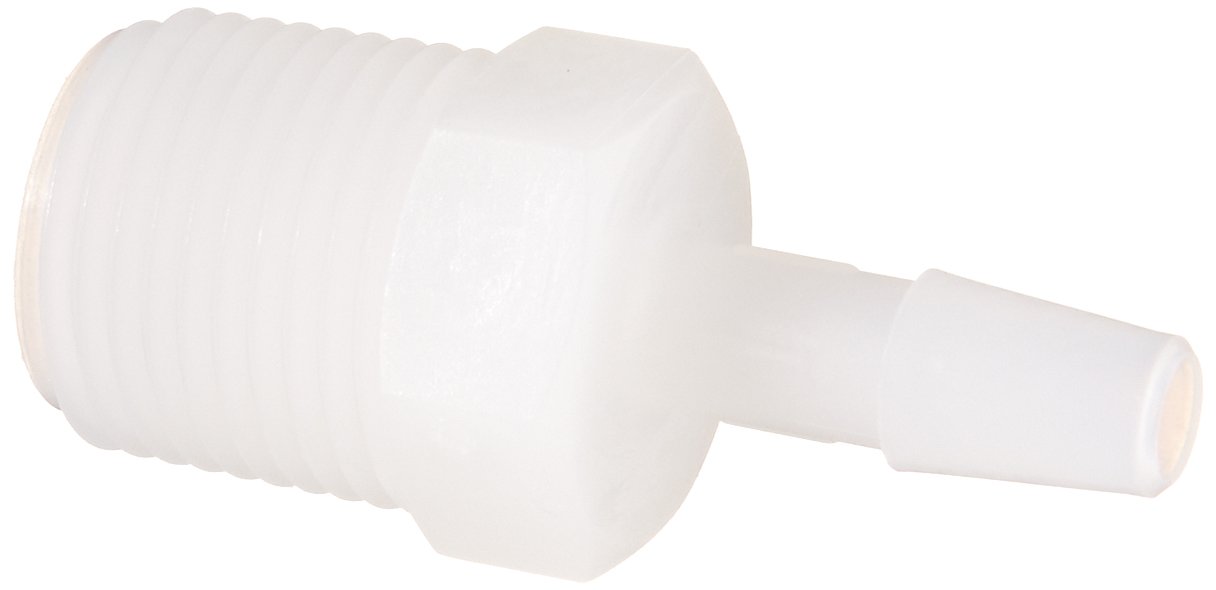 Eldon James A6-4NK Natural Kynar Adapter Fitting, 3/8-18 NPT to 1/4" Hose Barb (Pack of 10)