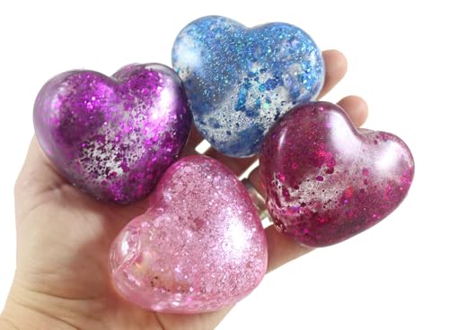 Set of 4 Heart Shaped Sugar Balls - Syrup Molasses Thick Glue/Gel Ball - Ultra Squishy Slow Rise Relaxing Sensory Fidget Stress Toy Valenines Day Love (Set of All 4 Color Hearts)
