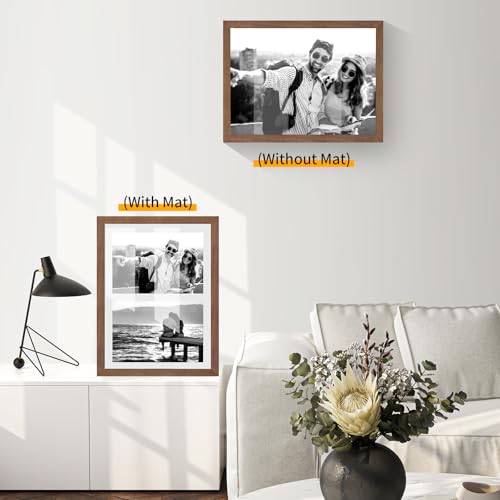8.5x11 Oak Wood Picture Frame - Minimalist 8.5x11 Picture Frame with Mat Display 2Pcs 5x7 Photos, 5x7 Picture Frame Wood, Natural Solid Wooden Picture Frames(1 Pack, Walnut)