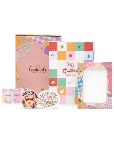 Image of DOODLE My Gratitude Journal Kit | A5 Hardcover Gratitude Journal | 132 Guided Pages for Daily Gratitude, Mindfulness & Self-Care | Wellness Journal with Premium Gift Box, Photo Frame, Magnetic Bookmarks & Inspirational Stickers (Joyful Notes)