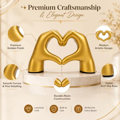 Image of PulGos Golden Hand Heart Statue | Aesthetic Gift | Home & Office Decor