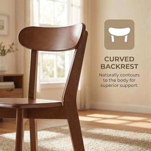 Image of HNY Farmhouse Solid Wood Dining Chairs Set of 4, Mid Century Modern Armless Kitchen & Dining Room Chairs with Curved Back, 300 LBS Capacity, Walnut for Home, Apartment