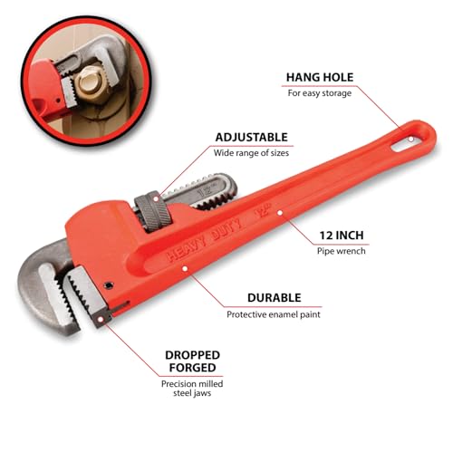 Image of Performance Tool W1133-12B 12 in. Red Adjustable Pipe Wrench