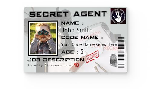 Personalized Secret Agent ID for Kids, Custom Name, Photo, and Code Name – Imaginative Spy Play Pretend Tool