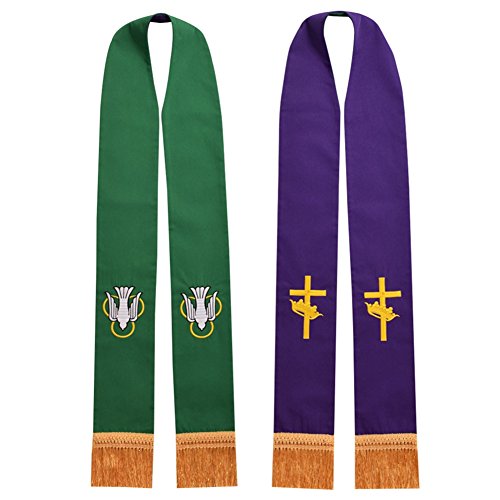 BLESSUME Stola sacerdotale Chiesa Reversibile (Green and Purple)