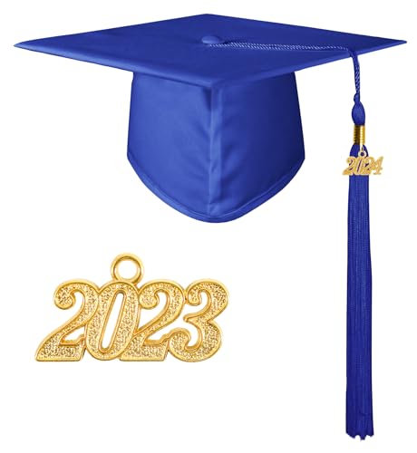 GraduationMall Matte Abschlusskappe mit Quaste 2024 für High School & Bachelor, Royal2023+2024, Einheitsgröße
