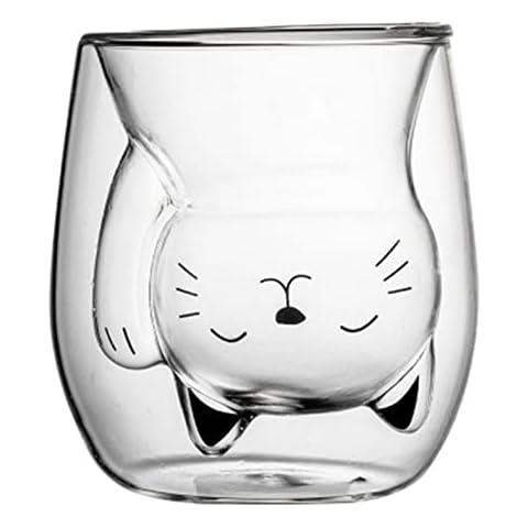 VReder Cute Coffee Milk Tea Glass Cups, Double Wall Insulated Glasses Anti-scalding Espresso Mugs Novelty Gifts for Christmas Birthday Valentine's Day Thanksgiving Halloween( Lucky Cat) Cover