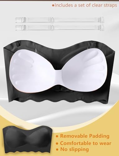Happy Cherry Girls Strapless Bras Teen Girls Padded Tube Top with Adjustable Clear Straps Seamless Bandeau Bralette3