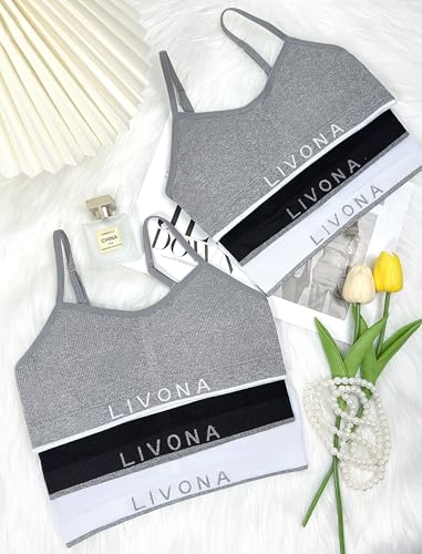 Livona Training Bras for Girls-Sports Bra for Teen Wireless Fitness Padded Everyday Bralette Crop Cami Tank Top(6-14)4