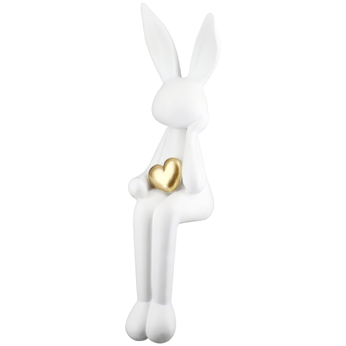 MF Hasenpaar Golden Heart Kantenhocker Dekofiguren, Weiß mit Goldfarbenen Details, Kunstharz, 24 cm Höhe, 2er Set