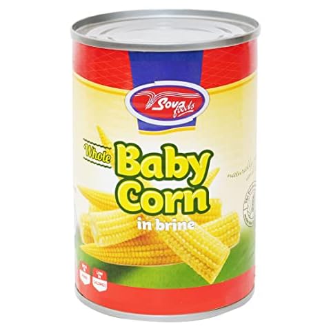Sova Foods Baby Corn in Brine Chopped Or Whole, 420g, Sweet and Crunchy Baby Corn Cobs, Perfect for Salads Stir Fries, or Just As a Snack (Whole) Cover