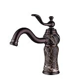 LANC Luxury Stone Bathroom Faucet European All Copper and Natural Marble Emperador Basin Faucet Hot and Cold Mixer Tap Venetian Bronze C12123PS-FW