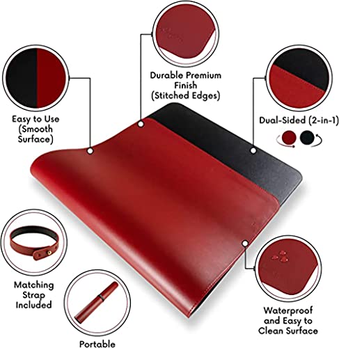 Image of AROPANA Vegan Leather Desk Mat | Large Reversible Mouse Pad & Computer Table Protector | Dual-Side Waterproof Extended Laptop Pad with Edge-Stitched Design (70x35CM, Black and Red)