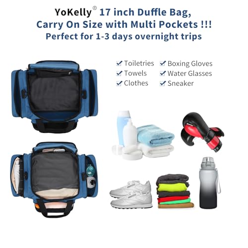 Image of Small Gym Duffle Bag, 17 inch, Royal Blue | Carry On Weekender Bag, For Travel Sport, 17x10x9 in