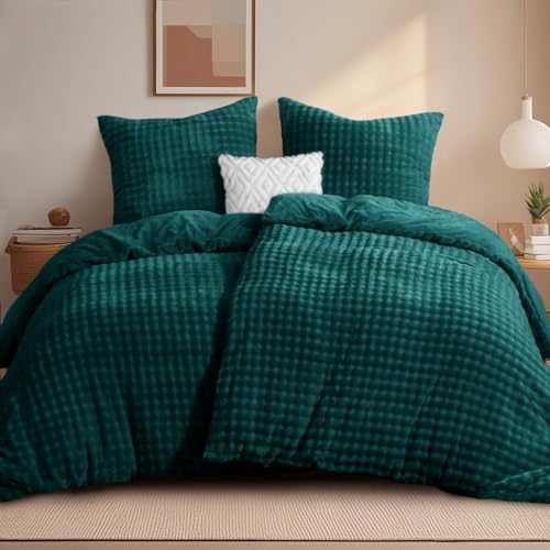 RUIKASI Winter Plüsch Bettwäsche 135x200 4teilig Grün - WarmeKuschelig Weich Flauschige Flanell Fleece Bettwäsche Luxus Wende Bettbezug mit Reißverschluss und 2 Kissenbezug 80x80cm