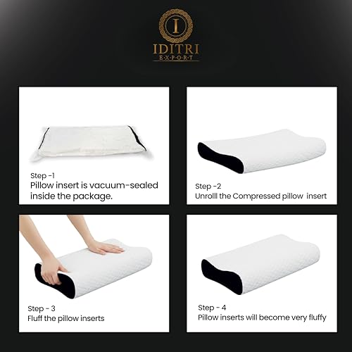 Image of Neck and Shoulder Support Pillow, Memory Foam Cervical Cushion for Sleeping, Ergonomic Contour Design for Side Back Sleepers, Breathable Cover, Black, 48 x 30 cm, Home Use