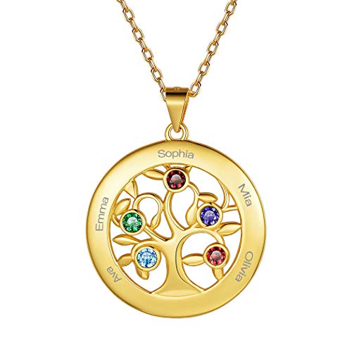 Suplight Collar Árbol de la Vida Plata de Ley Personalizado Colgante Árbol de la Vida con Piedras Dorado
